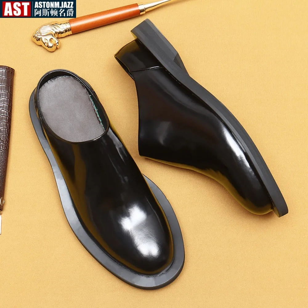 Luxury Men's Slippers Genuine Leather Loafers Men Moccasins Casual Non-slip Man Shoes Italian Summer Fashion Half Shoes for Men