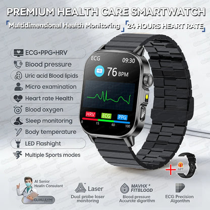 New Professional Health Watch Blood Pressure 2.01"AMOLED Screen Uric Acid Blood Lipids Flashlight Care Smart Watches for Women