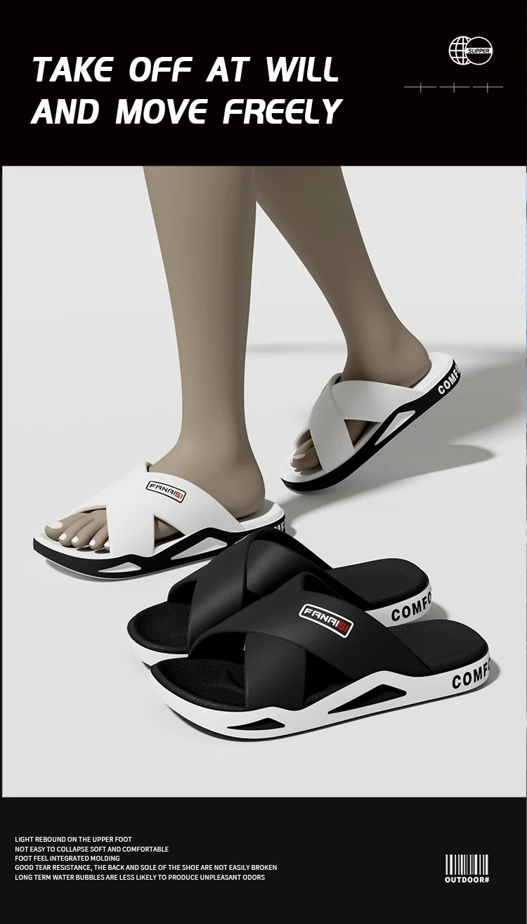 Men's Outdoor Fashion Sandals-Cross Strap Open Toe Slide Sandal,Non-Slip Bath Shower Slippers,Beach Shoes for Swimming & Walking