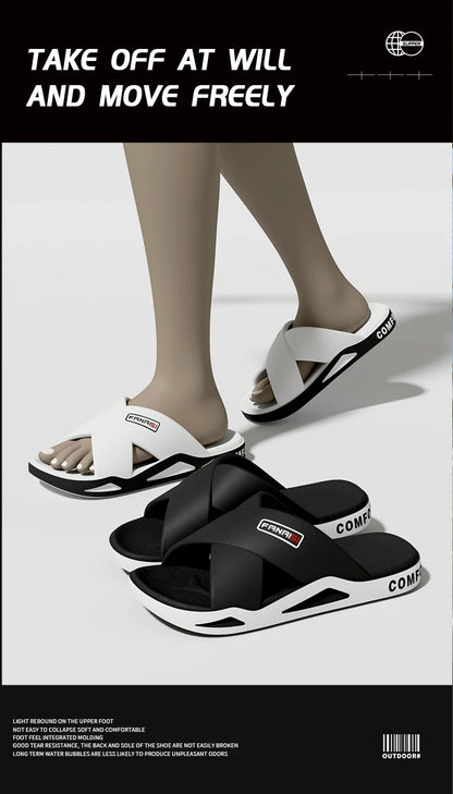 Men's Outdoor Fashion Sandals-Cross Strap Open Toe Slide Sandal,Non-Slip Bath Shower Slippers,Beach Shoes for Swimming & Walking