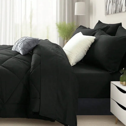 7 Piece Solid Color Bed Comforter Set Queen, Creative Geometric Pattern Design, Soft And Comfortable Summer Bedding Set.Bed In A