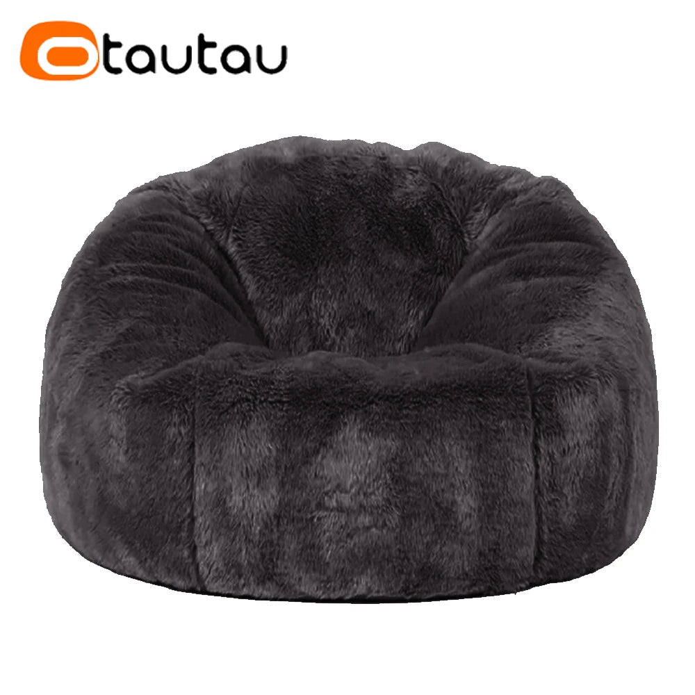 OTAUTAU Adults  Children Fluffy Faux Fur Bean Bag Pouf Cover without Filler Beanbag Puff Salon Ottoman Corner Seat Sac DD003