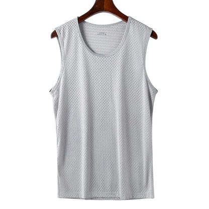 Men's Ice Silk Mesh Tank Tops Man Gym Stringer Transparent Bodybuilding Sleeveless Shirt Fitness Vest Male Muscle Singlets L-5XL