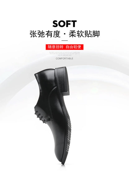 Mens Breathable Leather Dress Shoes Formal Business Footwear Pointed Toe Lace Up Flat Sole Groom Wedding Shoes Simple Leisure
