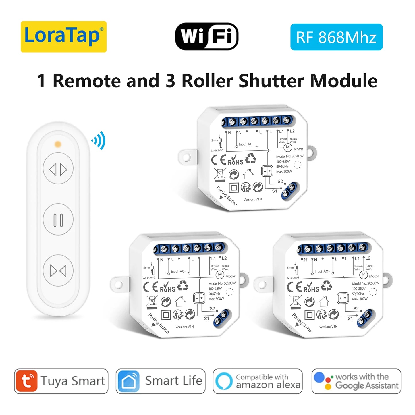 LoraTap WiFi Smart Curtain Switch Module Remote Control & Timer Works with Tuya Smart Life Google Home Alexa for Roller Blinds