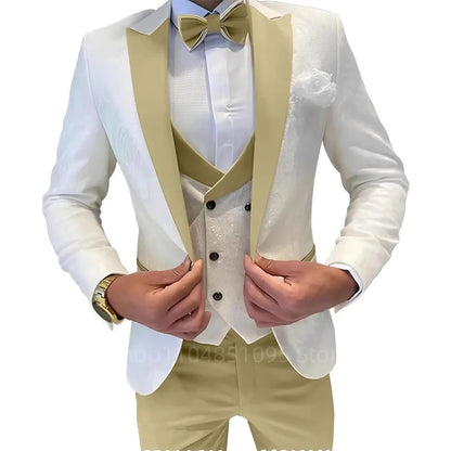 Fashion Jacquard Men's Formal Groom Suits 3 Pieces Men Suits Peak Lapel Single Breasted Blazer Vest Pants for Business/Wedding