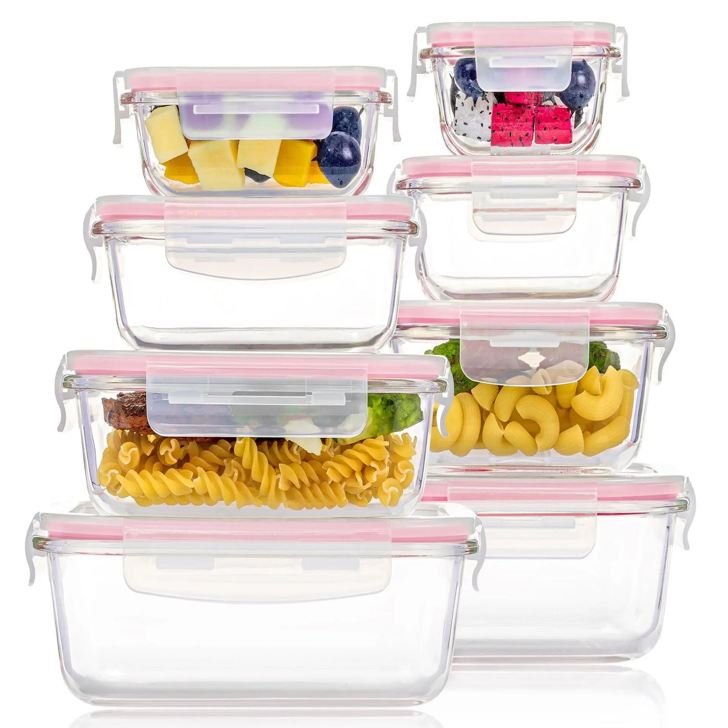 8-piece set of glass food storage containers, leak-proof sealed LIDS, BPA-free, non-toxic transparent borosilicate