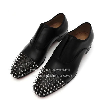 Spike Studs Leather Dress Shoes Lace up Black Alpha Male Gentleman Oxford Shoes Classic Formal Shoes Punk Rock Style Party Wear