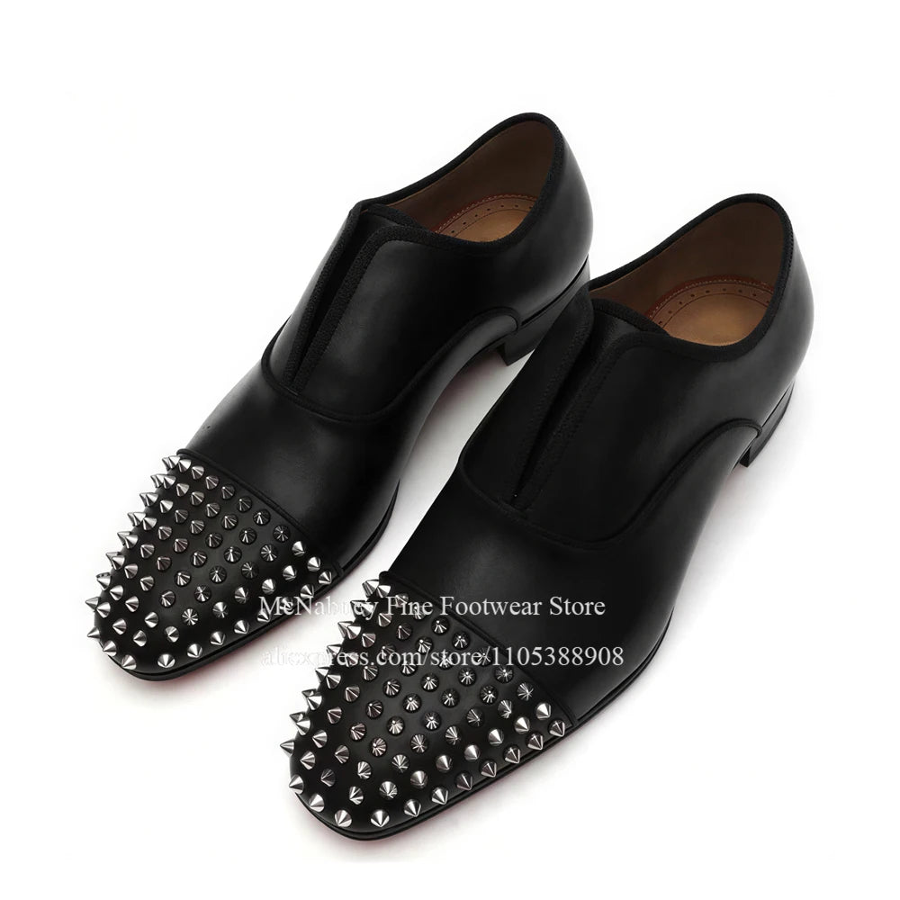 Spike Studs Leather Dress Shoes Lace up Black Alpha Male Gentleman Oxford Shoes Classic Formal Shoes Punk Rock Style Party Wear