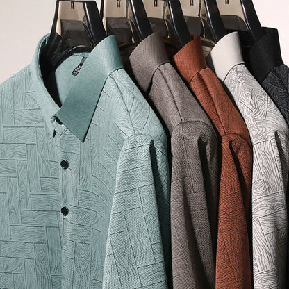 Men's Comfortable Short Sleeve Polo Shirt Weave Pattern Contrast Collar Design 2026 Casual Daily Office Fashion Top