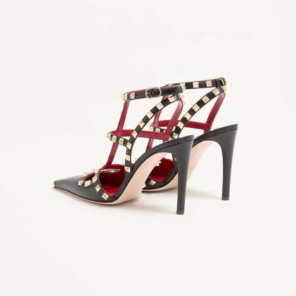 Summer Square Headed Rivet High-heeled Women's Sandals, Fashionable and Sexy Women's Party T-table Women's Plus Size Sandals