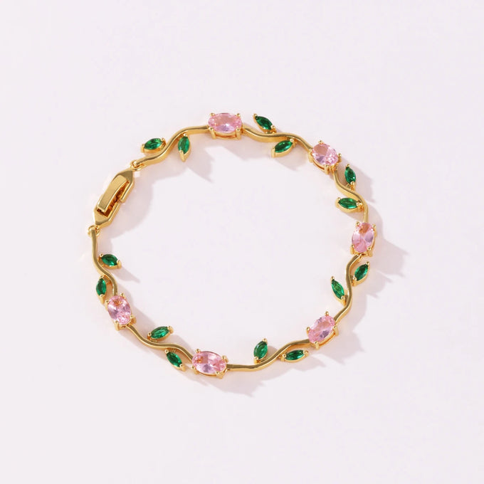 Pink Crystal Tulip Vine Bracelet