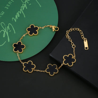 INS Hot Sale Stainless Steel Five Laef Flower Clover Bracelet Jewelry Set Necklace Earrings For Woman Daily Wear Brand Jewelry
