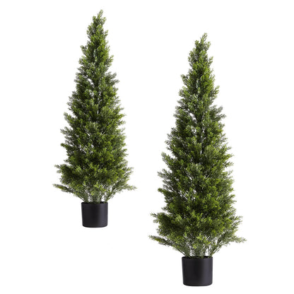 SucceBuy Artificial Topiary Cedar Trees 36/48in 2 Set Faux Pine Shrubs Plants Fake Silk Tree Easy Assembly for Decor Christmas