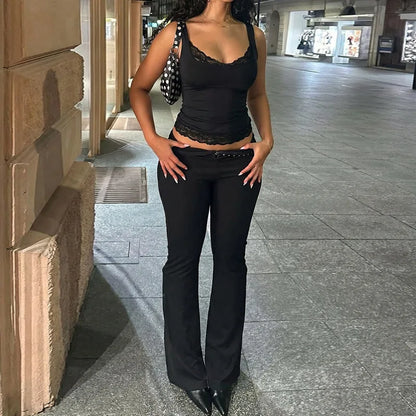 Square Collar Backless Slim Lace Ruffles Patchwork Tank Top Women'S Fashion Sexy Y2K Top Party Vacation Short Summer Clothes