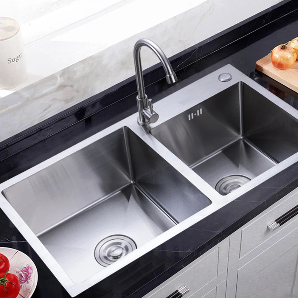 Stainless Steel Double Sink Wash Dishes With Drainer Deep Hidden Sink Bathroom Kitchen Accessories Household Items