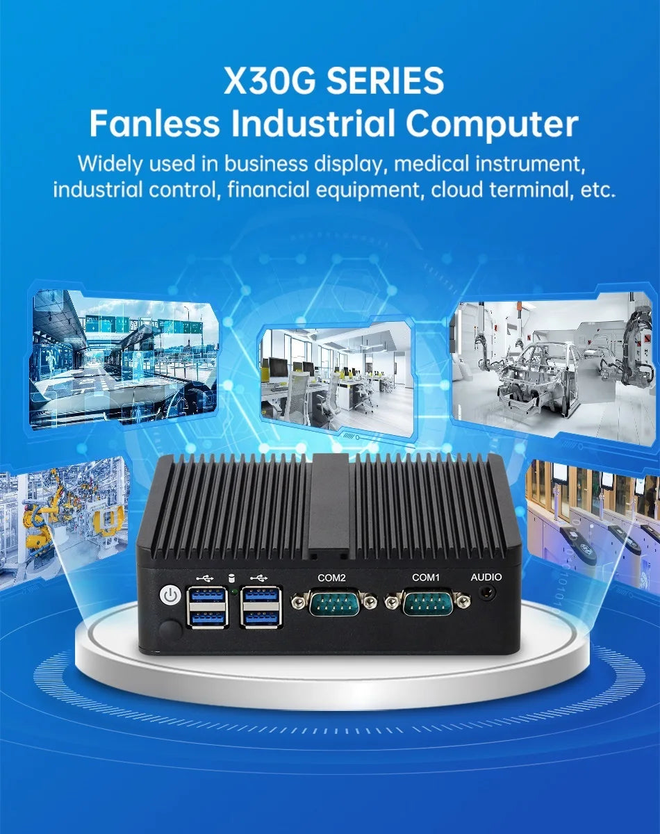XCY Fanless Mini PC Intel Celeron J6412 N5105 2x GbE LAN 2x RS232 HDMI VGA WiFi 4G LTE Windows 10 Linux Industrial Computer