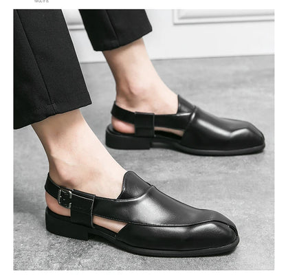 Hollow Out Dress Party Sandals Fashion Leather Summer Shoes Men Leisure Formal Flats Business Footwear Men's Wedding Sandals