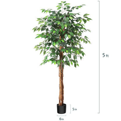 Artificial Ficus Trees with Natural Curved Trunks,  Silk Fake Ficus Tree in Plastic Nursery Pot for Office Home Decor