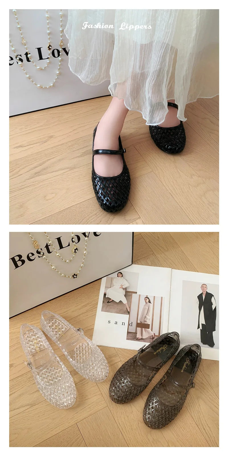 Transparent crystal women's shoes 2026 summer new jelly hollow soft sole fashionable versatile outer wear cool slippers women