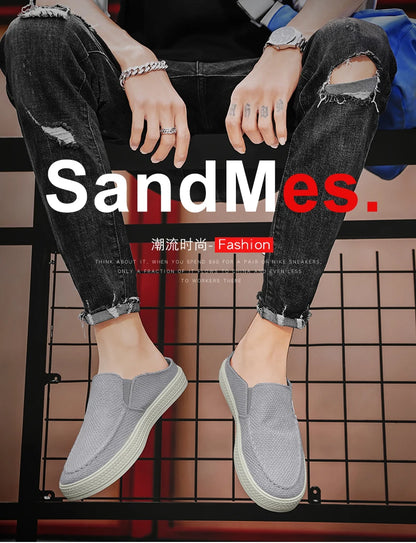 Men's canvas slippers summer new breathable outdoor soft-sole casual slippers party sandals Joker tide half slippers cloth shoes