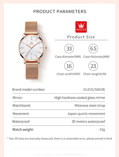OLEVS Watches For Women Quartz Waterproof Watch Luxury Lady's Watch Stainless Steel Rose Gold Set Gift Box
