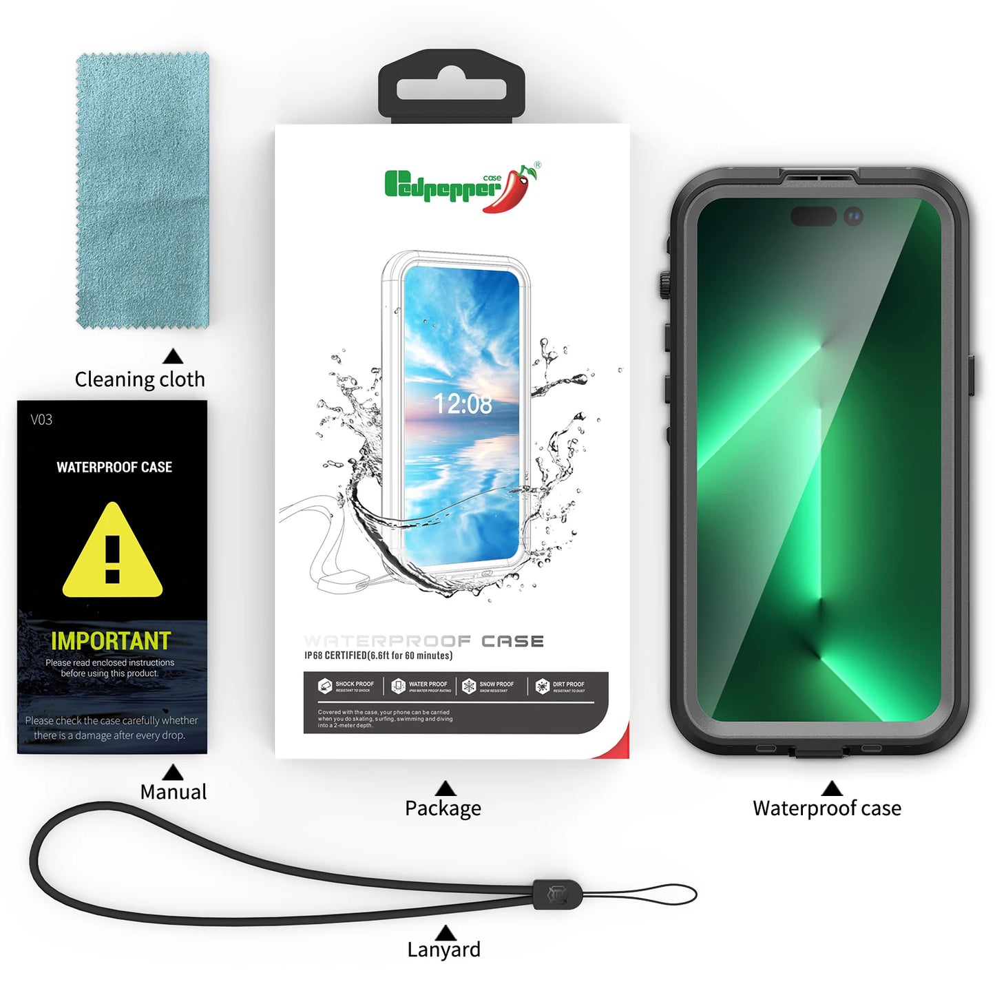 shellbox-hot sale magnetic shockproof dustproof IP68 professional waterproof phone case for iphone16promax/15/14/13