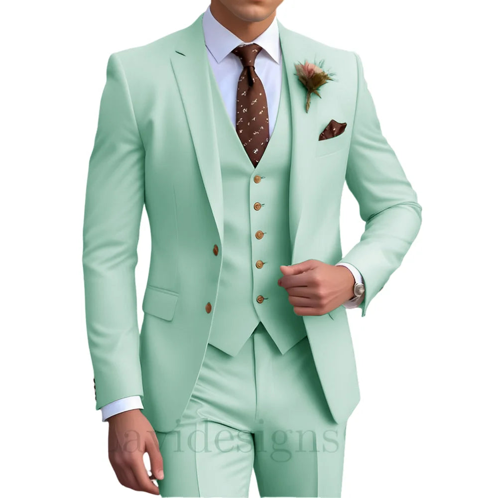 Elegant Men's Wedding Tuxedo Slim Blazer Pants Vest Three-piece Suit XS-5XL Custom Youth Suit 2025 New Style Suit