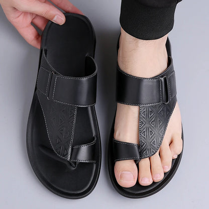 Men's Summer Sandals Breathable Fashion Simple Toe-Thru Soft Flat Bottom Beach Shoes Comfortable Classic Slippers-2502
