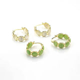 White & Green Stone Hoop Earrings