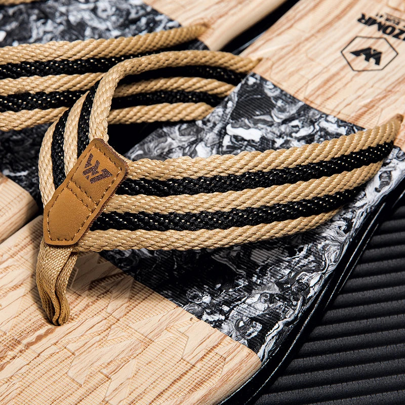 Japanese wood grain flip flops for men in summer wear anti-slip trend printed soft bottom clip foot stroke beach sand sand