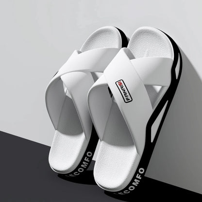Men's Outdoor Fashion Sandals-Cross Strap Open Toe Slide Sandal,Non-Slip Bath Shower Slippers,Beach Shoes for Swimming & Walking