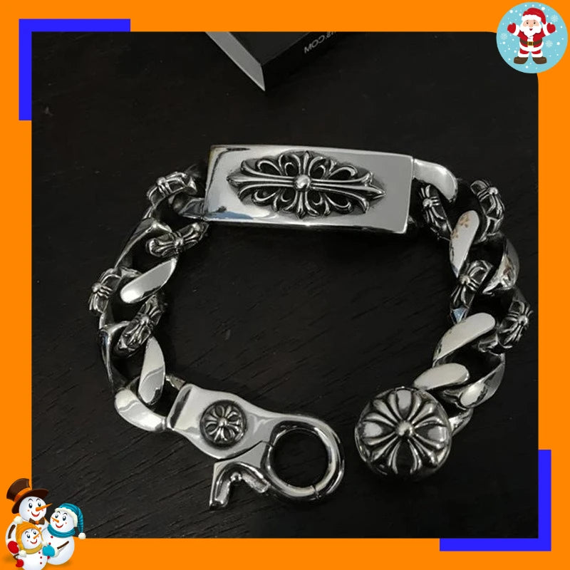 Bracelet Punk Cross Full Flower Domineering Old Sword Hip Hop Rock Fashion Thick Bracelet Men's