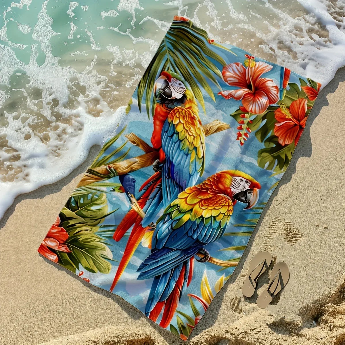 Tropical Paradise Beach Towel: Parrots & Flowers for Summer Fun Suitable for towels, bath towels, beach towels