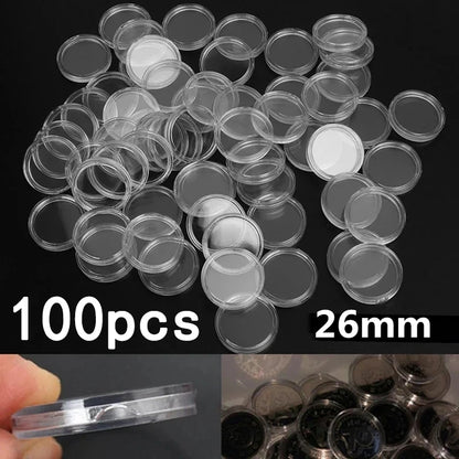 100Pcs 16-40mm Transparent Round Coin Storage Box Capsules Collection Coin Holder Containers Coin Capsule Case Supplies Gifts