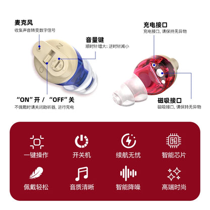 Multi-color Charging Long Life Portable Mini CIC Invisible Magnetic Rechargeable In-Ear Adjustable Hearing Aid For Deaf and Elde