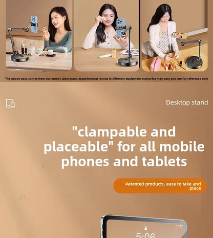 Adjustable Carbon Steel Phone Holder 360° Rotatable Overhead Shooting Bracket for Desktop Live, Food Recording & Unpacking Vlog