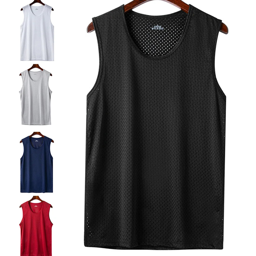 Men's Ice Silk Mesh Tank Tops Man Gym Stringer Transparent Bodybuilding Sleeveless Shirt Fitness Vest Male Muscle Singlets L-5XL
