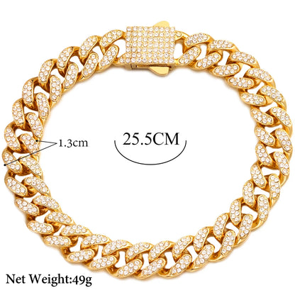 Bling Golden Cuban Chain Anklet For Women Girls HipHop Iced Out full Rhinestone Paved Cuban Summer Beach Anklet Bracelet Jewelry
