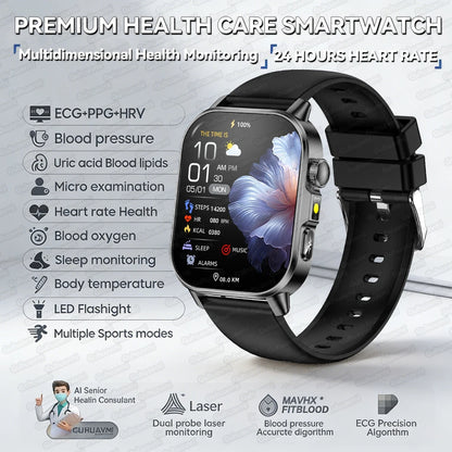 New Professional Health Watch Blood Pressure 2.01"AMOLED Screen Uric Acid Blood Lipids Flashlight Care Smart Watches for Women