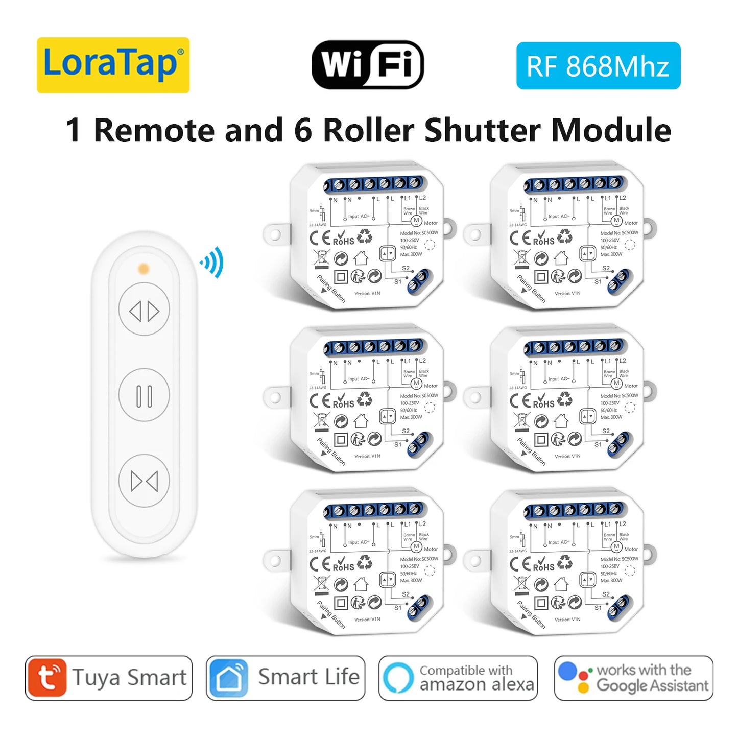 LoraTap WiFi Smart Curtain Switch Module Remote Control & Timer Works with Tuya Smart Life Google Home Alexa for Roller Blinds
