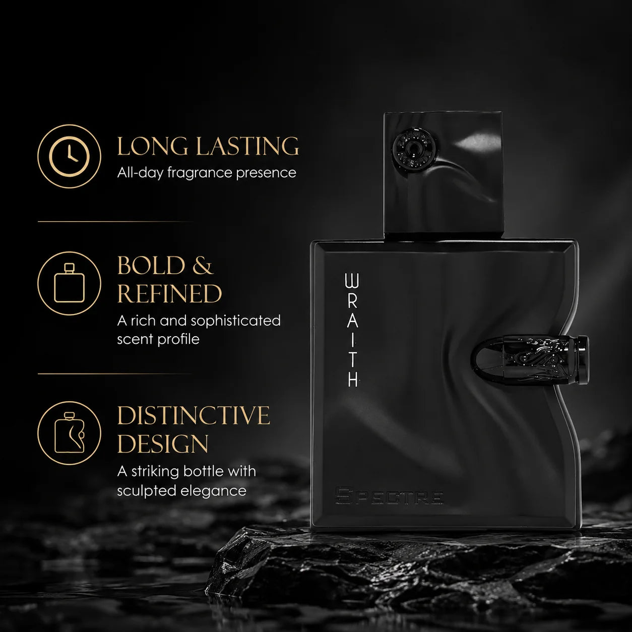 Sculpted Black Bottle Men Eau de Parfum 100ml Glossy Finish Woody Long Lasting Fragrance Luxury Gift Perfume for Male Evening Party Cologne Spray