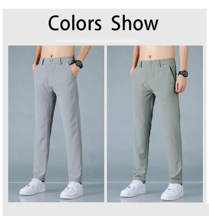 2025 Spring Summer Ultra-thin Men's Casual Pants Slim Straight Leg Elastic Waist Sports Jogging Trousers Fashion Men Golf Pants