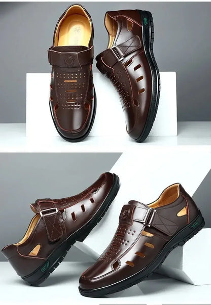 Men Genuine Leather Sandals Summer Breathable Casual Shoes for Man Slip on Clogs Outdoor Non Slip Hand Made Sandalias