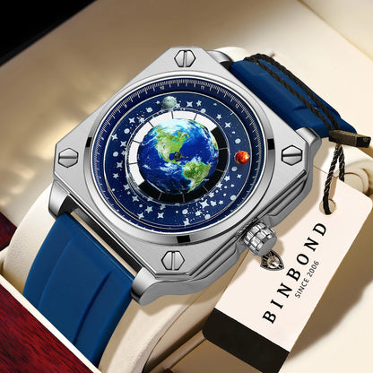 BINBOND Earth&Star Cool Quartz Wristwatches for Men Luminous Waterproof Precise Sports Men's Watch Durable Casual Reloj
