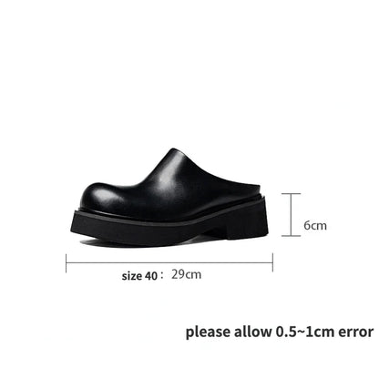2024 Summer Mens Platform Business Half Shoes Luxury Genuine Leather 6 Cm High Heels Outdoor Social Party Slippers Sandals Man
