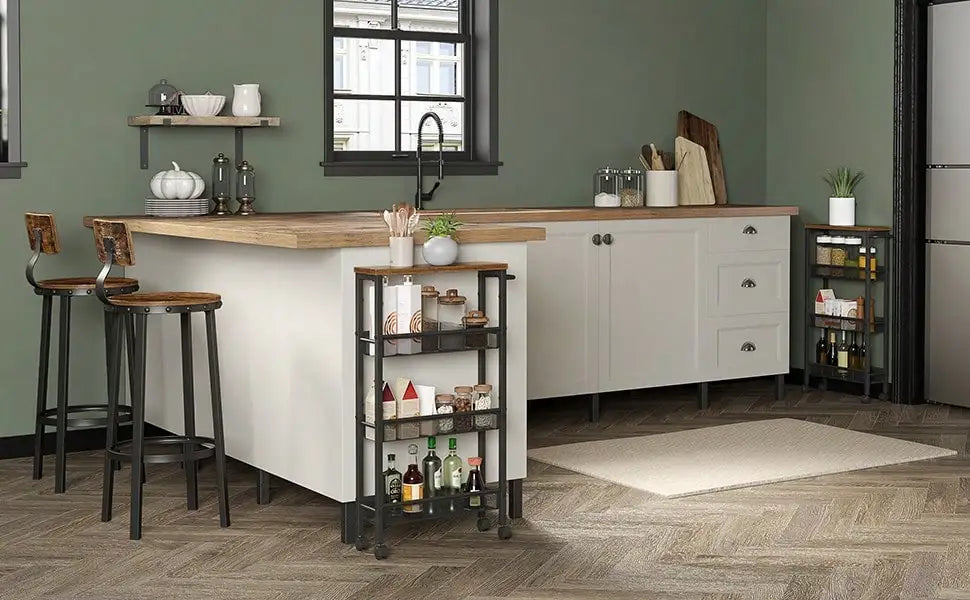 VASAGLE Slim Rolling Cart, 4-Tier Narrow Storage Cart With Handle, 5.1 Inches Deep, Metal Frame, For Kitchen, Dining Room, Livin
