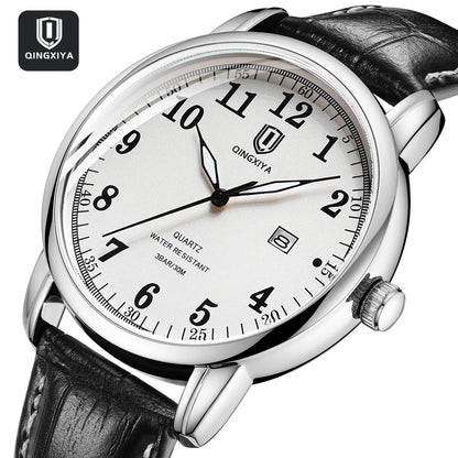 QINGXIYA Classic Business Watch  Men Calendar Quartz Watches Top Brand Luxury Leather Waterproof Mens Watches Relogio Masculino