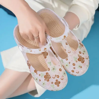 2025 Summer Printed Hole Shoes Women Sandals Ladies Jelly Shoes Cool Slippers Women Outer Wear Ladies Covered Toe Sandals 36-41
