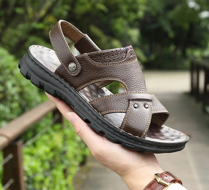 Summer New Men's Leather Sandals, Leather Anti Slip Men's Shoes Slippers, Outdoor Thick Soled Beach Shoes Men's Shoes Sandals